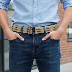 3/$6 Tan Striped Canvas Belt